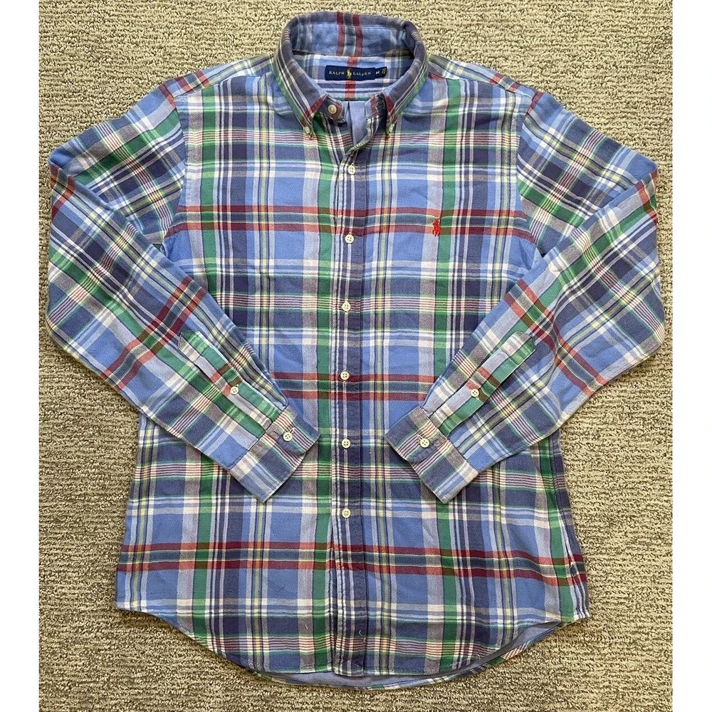 Polo Ralph Lauren Mens Shirt M Plaid Double Layer Lined Long Sleeve Button‎